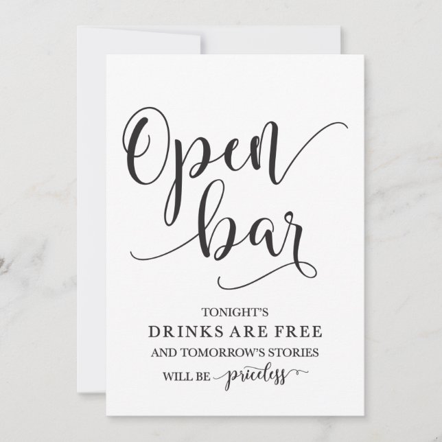 Öppet Bar Bröllop Alkohol Skylt Inbjudningar (Framsida)