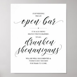 Öppet bröllopsbar, berusade rackartyg tecken poster