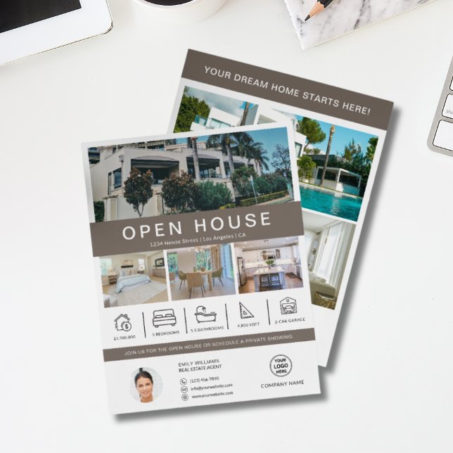 Öppet hus Fastighetsmäklare Reklamblad (Open House Real Estate Realtor Flyer)