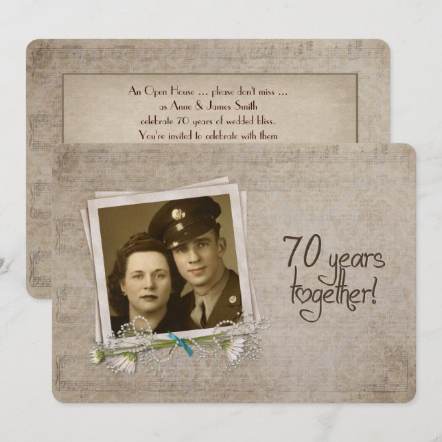 Öppet hus på 70-års bröllopsdag inbjudningar (Fram/baksida)