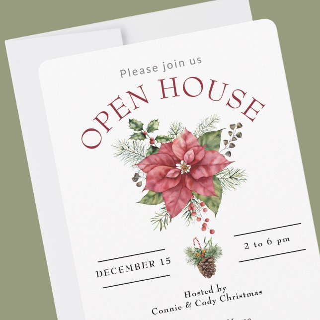 ÖPPET HUS RÖD JULPOINSETTIA INBJUDNINGAR (Holiday Open House Invitations)