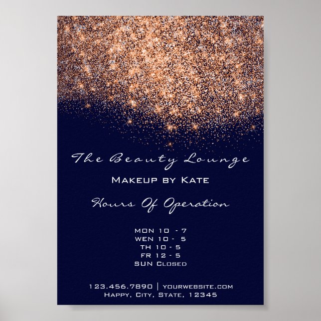 Öppettider - Beauty Makeup Studio Copper Navy Blu Poster (Framsidan)