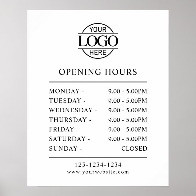 Öppettider för svartvit elegant poster (Framsidan)