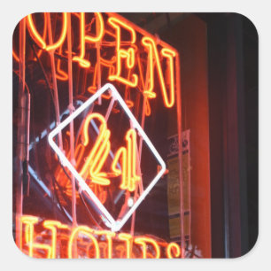Öppna 24 timmar Neon Middag Sign New York City NYC Fyrkantigt Klistermärke