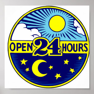 Öppna 24 timmar sol och månen poster