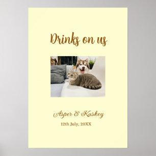 Öppna baren drinkar bjuds bröllopspar husdjursfoto poster