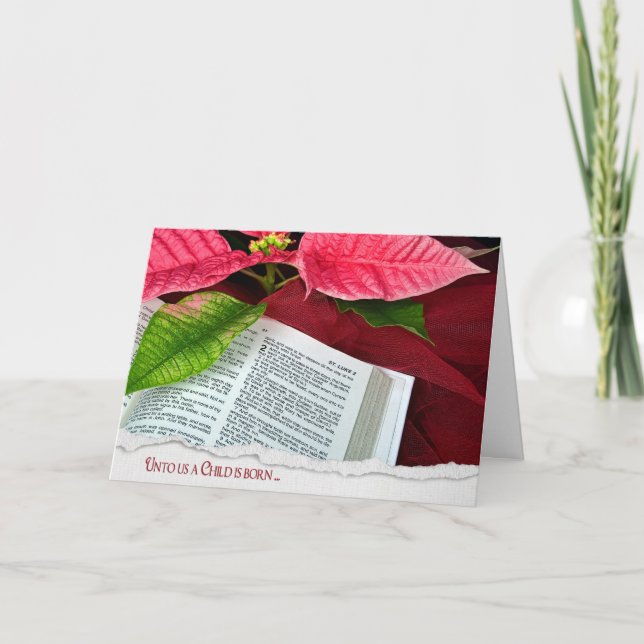 Öppna bibel med poinsettia helgkort (Framsida)