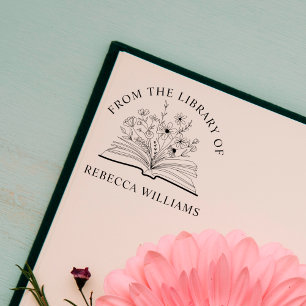 Öppna Bok & Blommor Ditt Namn Från Biblioteket Hos Stämpel