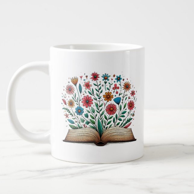 Öppna Bok blomsterkeramik Jumbo Mugg (Vänster)