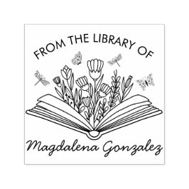 Öppna Bok Flowers Dragonflugor från Bibliotek Självfärgande Stämpel