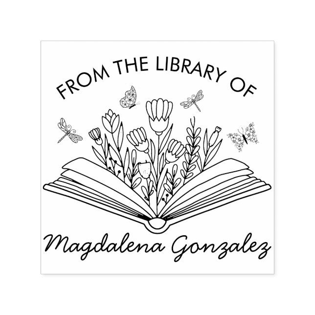Öppna Bok Flowers Dragonflugor från Bibliotek Självfärgande Stämpel (Design)