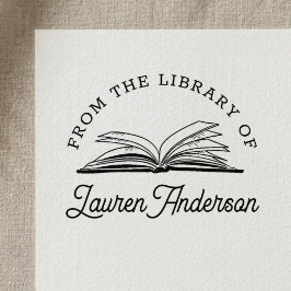 Öppna bok från bibliotek för exlibris självfärgande stämpel