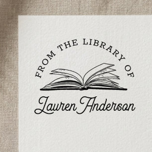 Öppna bok från bibliotek för exlibris självfärgande stämpel