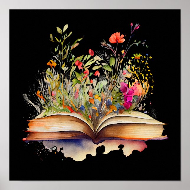 Öppna bok med blommor poster (Framsidan)