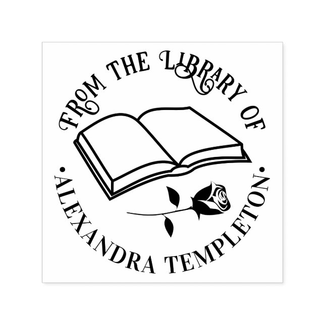 Öppna Bok med Ro "från Bibliotek i" Namn Självfärgande Stämpel (Design)