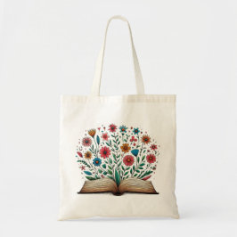 Öppna Bok Teckning med färgstark blomning Tygkasse