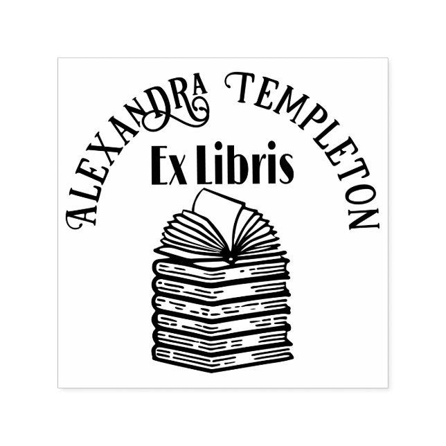 Öppna Bok vid Bok Stack R3 Bibliotek Bok Namn Självfärgande Stämpel (Design)