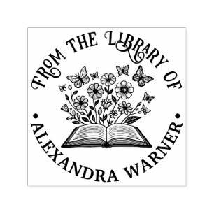 Öppna Bok Vilda blommor, Fjärilar Biblioteksnamn Självfärgande Stämpel