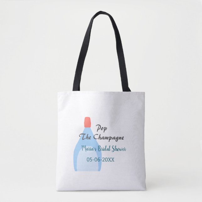 Öppna champagne blå bröllopsfest förskriv namn dat tygkasse (Framsida)