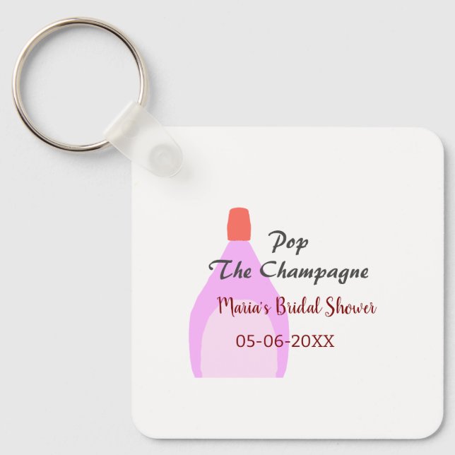 Öppna champagne rosa bröllopsdusch lägg till namn  nyckelring (Framsida)