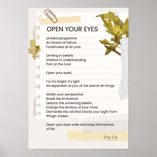 Öppna din Ögon-inspirationella Dikt-poesi Poster (Framsidan)