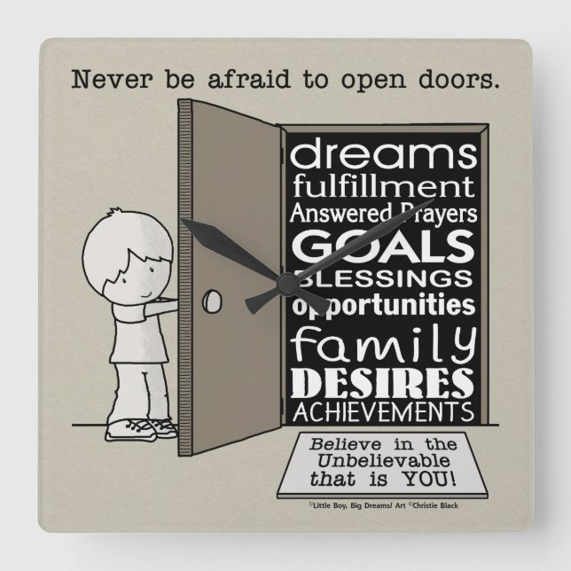 Öppna dörrar fyrkantig klocka (Framsida)