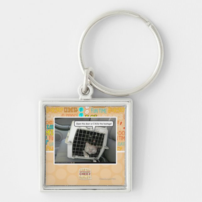 Öppna dörren fyrkantig silverfärgad nyckelring (Framsidan)