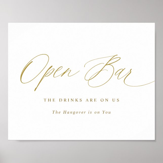Öppna Elegant Calligraphy Pub Guld Bröllop Poster (Framsidan)