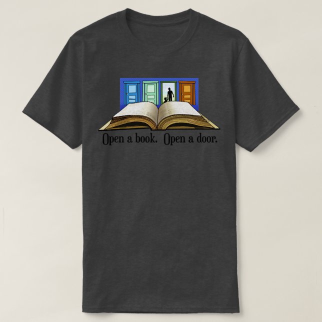 Öppna en bok-dörr t shirt (Design framsida)