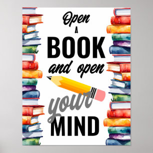 Öppna en bok och öppna din sinnesskola bibliotek poster