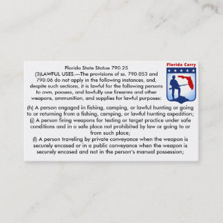 Öppna Florida skjutvapen bär lagvisitkortar. Visitkort