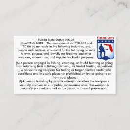 Öppna Florida skjutvapen bär lagvisitkortar. Visitkort