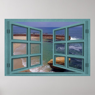 Öppna fönster för La Jolla Seal Beach 6-fönster Po Poster