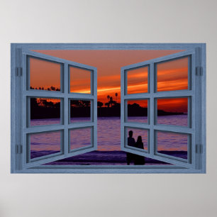 Öppna fönster för La Jolla Sunset Blue 6 Pane Post Poster