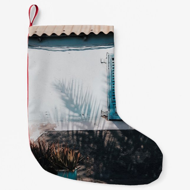 ÖPPNA FÖNSTER MED LÅNGVARIG BLÅ LITEN JULSTRUMPA (Framsidan)