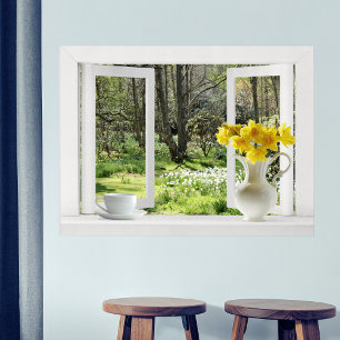 Öppna fönster på Woodland Scene med Daffodils Poster