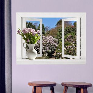 Öppna fönster till Garden med Rosa Tulips Poster