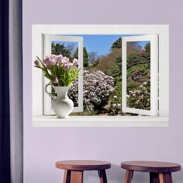 Öppna fönster till Garden med Rosa Tulips Poster (Skapare uppladdad)