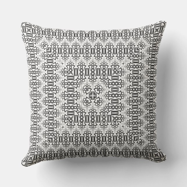 Öppna fyrkanter Art Deco retro svart vitt Kudde (Baksida)