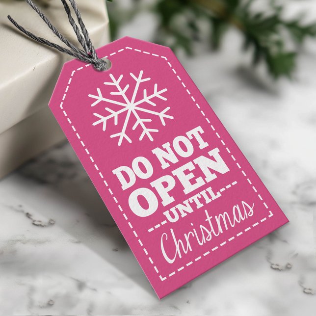 Öppna inte förrän jul - snöflummel - rosa presentetikett (Custom Christmas Gift Tag)