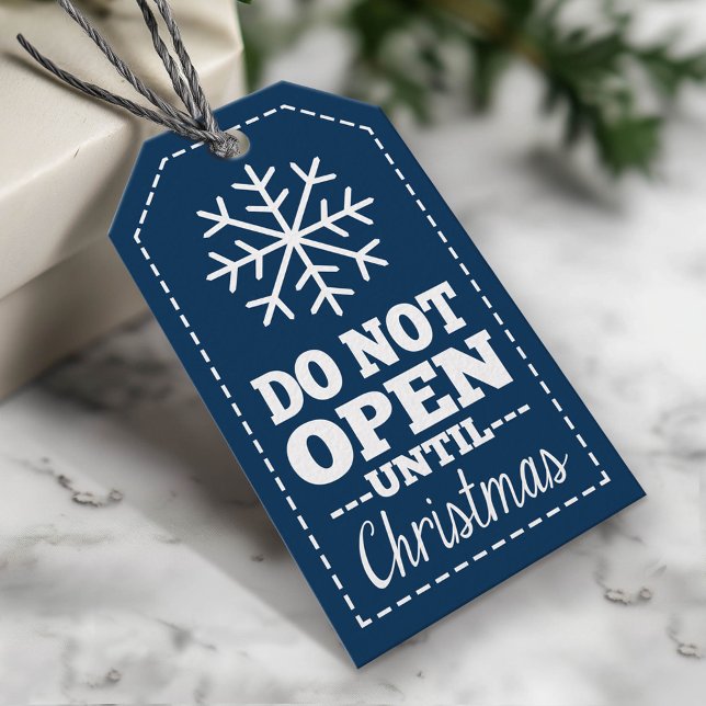 Öppna inte förrän julsnäcka - marinblått presentetikett (Custom Christmas Gift Tag)