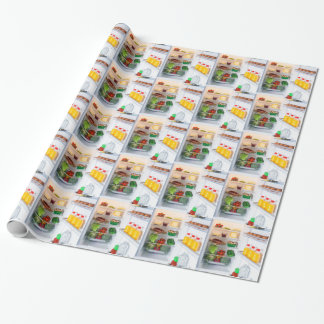 Öppna kylskåp fylld med mat presentpapper