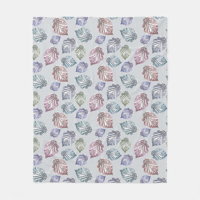 Öppna löv på lätt grått-bakgrund fleecefilt (Framsidan)