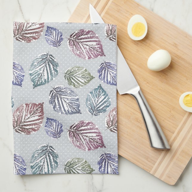Öppna löv på lätt grått-bakgrund kökshandduk (Vikt i Fjärdedel)
