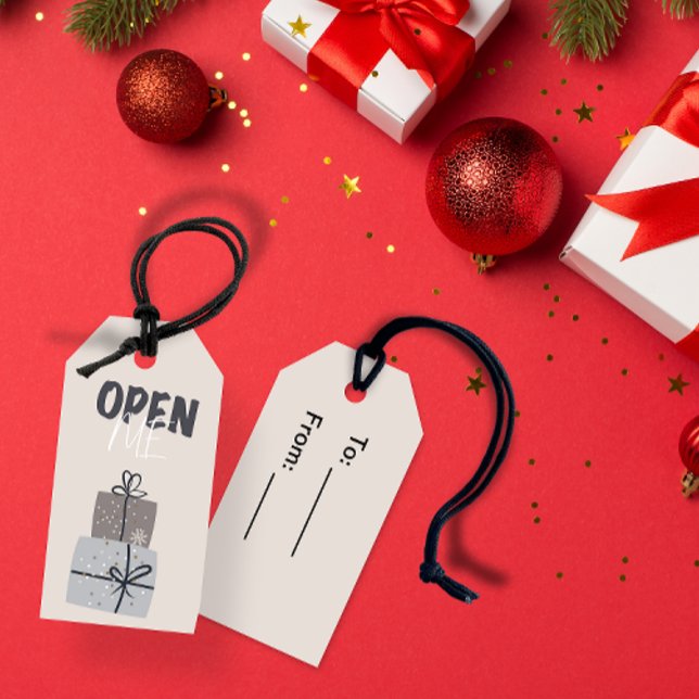 Öppna mig! Märkre för julklapp Presentetikett (Open me! Christmas gift tag)