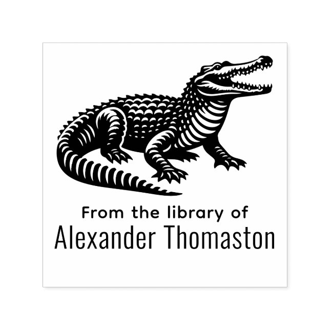 Öppna munkrokodil från Bibliotek vid Bok Namn Självfärgande Stämpel (Design)