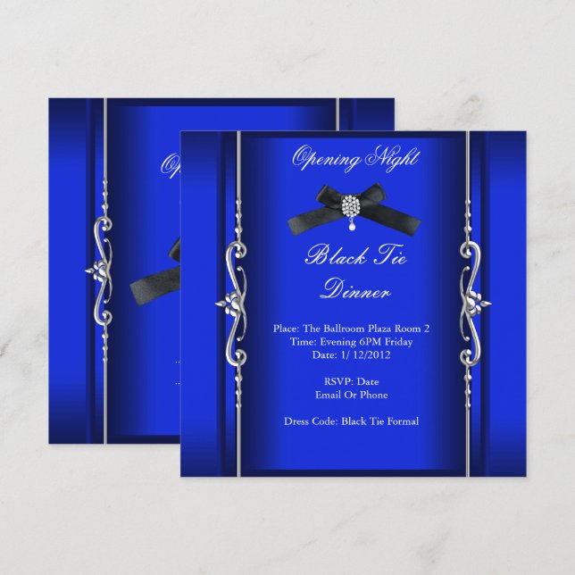 Öppna nattsvart ruta Formal Blue Silver Inbjudningar (Fram/baksida)