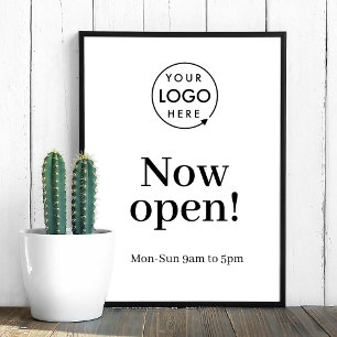 Öppna nu Business Open Times Logotyp White Poster