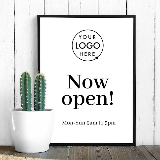 Öppna nu | Business Open Times Logotyp White Poster (Skapare uppladdad)