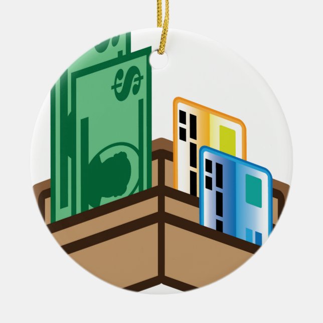 Öppna plånboksymbolsräkningar och kort julgransprydnad keramik (Framsidan)